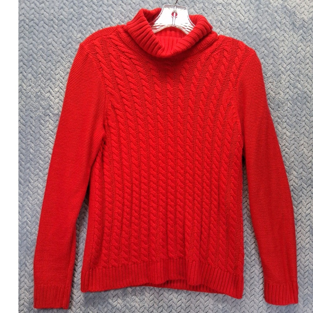 Croft & Barrow Petites Red Cable Knit Turtleneck Sweater PS Cowl Neck Pullover